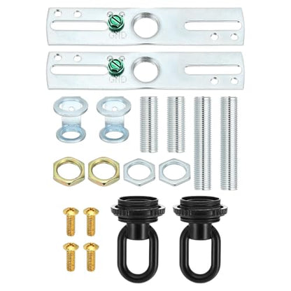 2 Set 4" Universal Light Fixture Cross Bar Kit 1/4 IP Black | Center Ceiling Light Plate Mounting Hardware Repair Set - color: Black