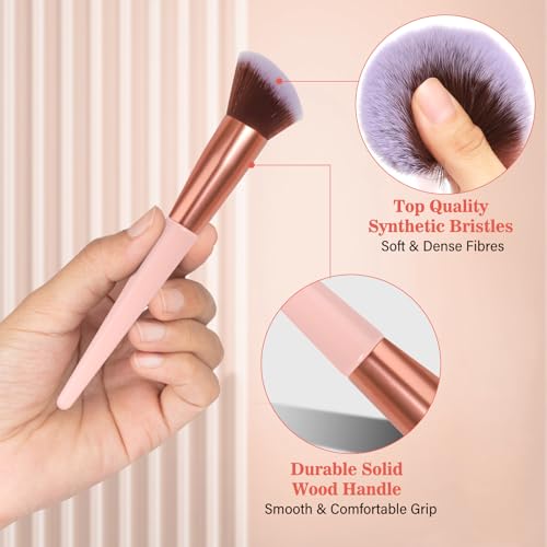 Makeup Brush Set, 17PCs Makeup Brushes with Foundation Eyebrow Blending Concealer Blush Eyeshadow Contour Lash Powder Brush, Make Up Brushes Kit with Organizer Travel Case (Medium, Pink) - color: Pink