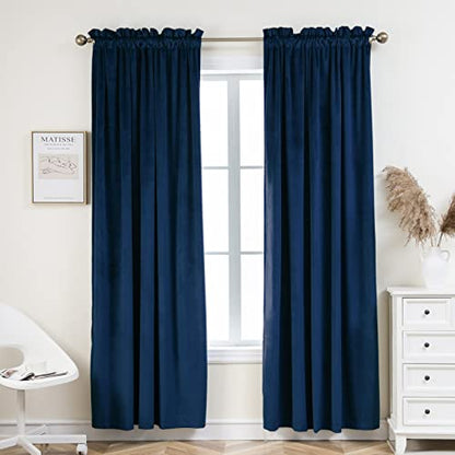 PLEASANT BOULEVARD Dark Blue Velvet Curtains 84 inch Long Heavyweight Blackout Curtains Rod Pocket Thermal Insulated Darkening Window Drapes for Bedroom Living Room, W52 x L84, 2 Panels - color: Dark Blue, size: 52"W x 84"L (Pack of 2)