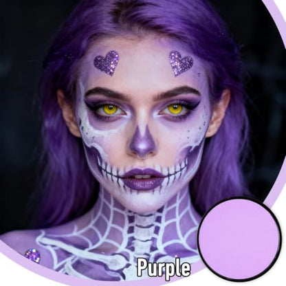 Water Based Cream Face Body Paint Palette, Halloween Makeup Paint (Purple) | Professional Water Activated Non-toxic Washable Face Paint for Adults, Halloween Carnival Cosplay, SFX Theater Makeup - color: Purple