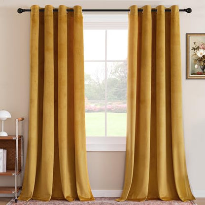 H.VERSAILTEX Luxury Velvet Curtains for Living Room, 84" L, Mustard Yellow - color: Mustard, size: 52"W x 84"L (Pack of 2)