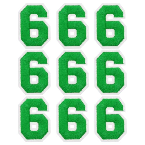 MECCANIXITY Iron on Number Patches 2" Number 6 Iron on Embroidered Patch Sew on Letter Stickers Applique for Repairing Clothing Jeans Shoes Hats DIY(Green, Pack of 9) - style: Number 6