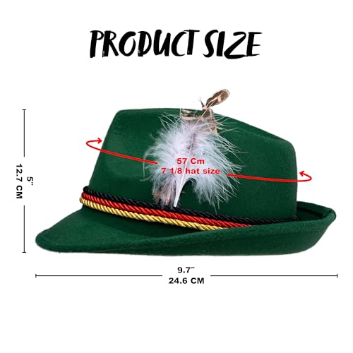 Spooktacular Creations Oktoberfest Hats, 2 PCS German Oktoberfest Costume Accessories Set, Green Black Felt Fedora Retro Hats for Adults Bavarian Alpine Halloween Dress Up, RolePlay Party - color: Green+black