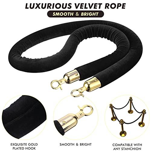 Woanger 6 Pack Velvet Stanchion Rope Black 5 Feet Crowd Control | Stanchion Ropes Safety Barrier for Red Carpet Event, Theaters, Hotel, Grand Opening, Queue Management, with Gold Plated Hook - color: Black, size: 5 Feet