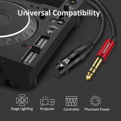 Balanced XLR to 1/4 Audio Cable, 50FT Jack 6.35mm (1/4 inch) TRS Male to XLR Female Signal Interconnect Mic Cable for Mixer, Audio Sound Consoles, Power Amplifier - Red - color: Red, size: 50FT/15M