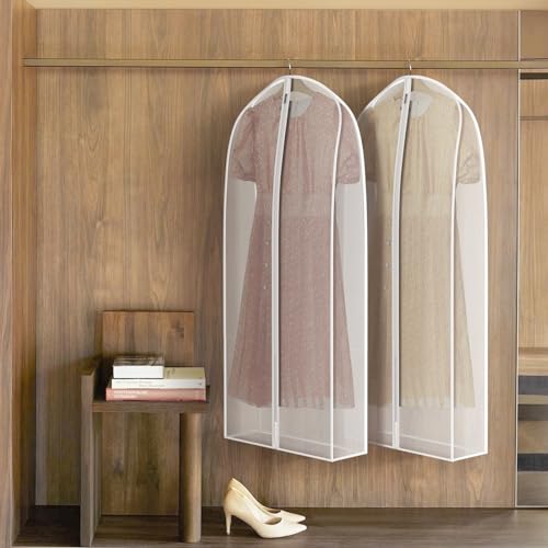 Zilink Garment Bags for Fur Coat Suit Bags for Closet Storage 50 in, White | 7 in Gussted, Wrinkle Free, Breathable, Silky Suit Dust Covers for Hanging Clothes for Leather Clothing Fur Coat Dress, 4Pack - size: 50"-4pack