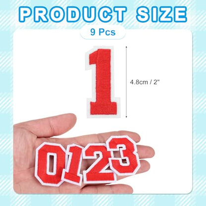 MECCANIXITY Iron on Number Patches 2" Number 1 Iron on Embroidered Patch Sew on Letter Stickers Applique for Repairing Clothing Jeans Shoes Hats DIY(Red, Pack of 9) - style: Number 1