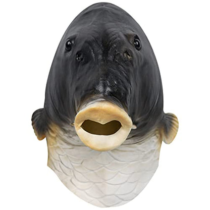 Realistic Fish Mask Adult Halloween Funny Head Mask Animal Costume Prop | Sea Creature Cosplay, Full Head, Durable Latex, Raised Eyes, Eyes Mouth Openings, Breathable, Wide Vision, Men Women, Party