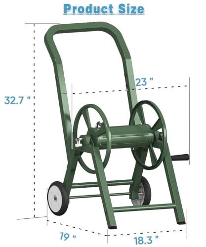 Garden Hose Reel Cart with Wheels, Holds 165 ft of 5/8’’ Hose Outdoor Heavy Duty Powder-coated Steel Water Storage Holder Rack with 3.9 Ft Leader Hose for Outside Lawn Yard, Green