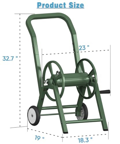 Garden Hose Reel Cart with Wheels, Holds 165 ft of 5/8’’ Hose Outdoor Heavy Duty Powder-coated Steel Water Storage Holder Rack with 3.9 Ft Leader Hose for Outside Lawn Yard, Green