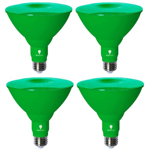 Bluex Bulbs Par38 LED Flood Light Bulb - 18W (120Watt Equivalent) - Dimmable - E26 Base - LED Lights, Party Decoration, Porch, Home Lighting, Holiday Lighting, Flood Lights (Green, 4 Pack) - color: Green, size: 4 Pack