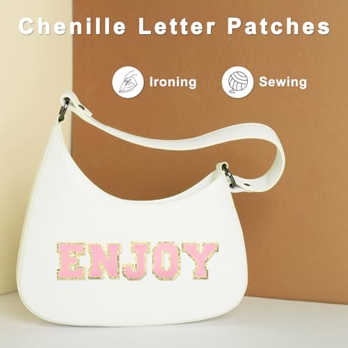 MECCANIXITY Chenille Letter Patches 3.1" Alphabet M Iron on Embroidered Patch Sew on Letter Stickers Applique for Repairing Clothing Jeans Shoes Hats DIY(Pink, Pack of 6) - style: Letter-M