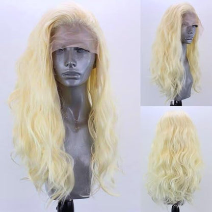 RONGDUOYI Blonde Wig Synthetic Lace Front Wigs Free Part #613 Blonde Loose Curly Wig Heat Resistant Natural Hairline Fiber Hair Glueless Lace Wigs for Women Daily Wear Cosplay Wig 24Inches - color: Blonde-#613