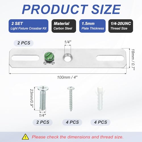 PATIKIL 4" Light Crossbar Kit, 2 Set Universal Light Fixture Mounting Bracket 1/4"-20 Tap Center Hole Ceiling Light Plate Canopy Hardware Set for Chandelier Wall Light, with Screw Pack