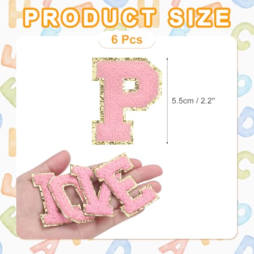 MECCANIXITY Chenille Letter Patches 2.2" Self Adhesive Alphabet P Stick on Embroidered Patch Sew on Letter Stickers Applique for Repairing Clothing Jeans Shoes Hats DIY(Pink, Pack of 6) - style: Letter-P
