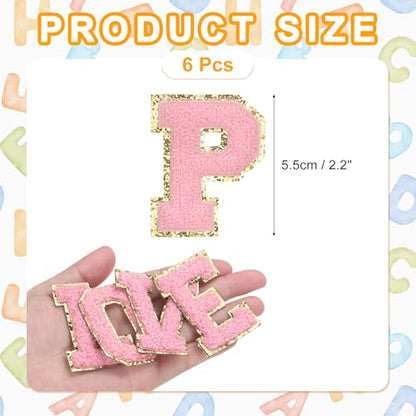MECCANIXITY Chenille Letter Patches 2.2" Self Adhesive Alphabet P Stick on Embroidered Patch Sew on Letter Stickers Applique for Repairing Clothing Jeans Shoes Hats DIY(Pink, Pack of 6) - style: Letter-P