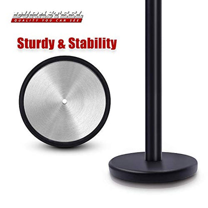 DuraSteel Crowd Control Barriers Line Dividers - Metal Stanchion Posts with 6.5ft Black Retractable Belt Ropes - for Store Queues, Airport Lines, Event Entries - 2 Set/Pack - color: Black Belt, style: Black Stanchion 2 Pieces Set