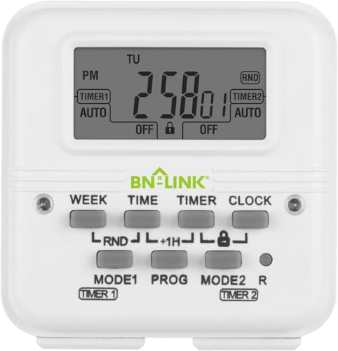 BN-LINK Indoor Digital Light Timer, 7 Day Programmable Plug with 2 Independent 3-Prong Outlets, for Lamps, Fans, 2 On/Off Settings, 1 Pack, 15A/1875W, ETL Listed - style: Dual Independent, 1-Pack