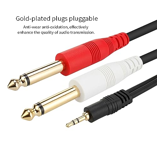 1/8 TRS to Dual 1/4 Audio Cable, 3.5mm TRS to 6.35mm Dual 1/4 TS Mono Y Splitter Audio Cable Adapter for SMA rtphone, Computer, Mixer, Amplifier Speaker, Home Stereo System (15FT) - size: 15FT
