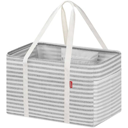 LHZK Standing Utility Tote Bag with Metal Wire Frame and the Sides Rinforced, Large Tote Bag with Handle, Reusable Grocery Bags Foldable, Beach Bag, Car Tote (Gray, 18.5''x11.8''x11.5'') - color: Gray, size: 18.5''x11.8''x11.5''-1 Pack