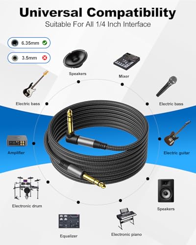 Aqdocvf Premium 1/4 Inch TRS Cable 10ft, Guitar Cord Right Angled - size: 10ft, style: 1 Pack