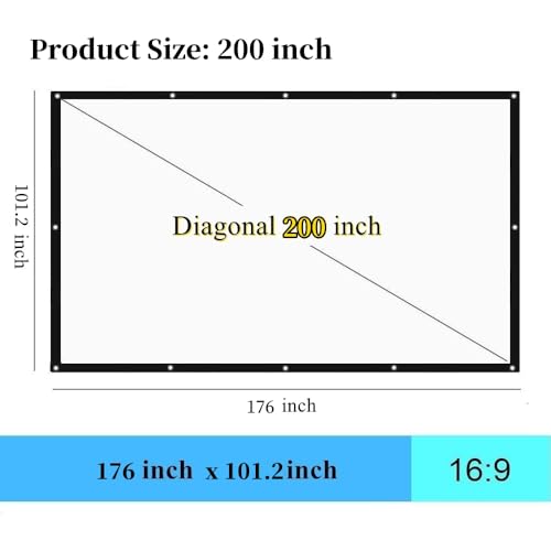 200 Inch Portable Folding Outdoor Projector Screen 16:9 Movie Screen | Big Size, Thick Canvas Material, HD Projection Movie Screen for Home Theater/School/Office/Party/Sports Events - size: 200 Inch