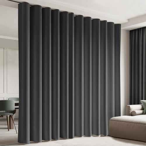 Room Divider Blackout Curtain Track Curtains Wall Dividers Panels Screen for Living Rooms Bedroom Office Privacy Partition Separation, W100 × L96 Inch,1 Panel, Black - color: Black, size: 100"W x 96"L (Pack of 1)