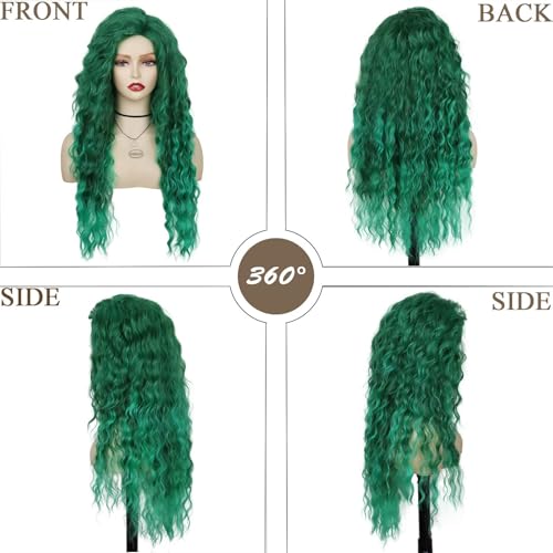 26 Inch Long Curly Green Wig Ombre Fluffy Synthetic Hair Medusa Cosplay Wig - color: Green