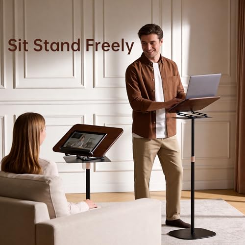 2-in-1 Floor & Desktop Book Stand, Adjustable Reading Music Podium | Portable Dual-Use 19"-62.2" Music Sheet Display, Laptop, Cookbook, Projector Stand Holder, 360° Rotate, Page Clip, Wood