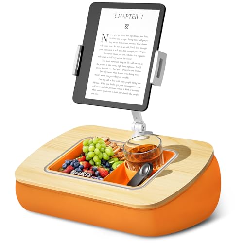 ERGONOV Tablet Pillow Stand for Lap Use with Snack Bowl and 360° Rotating Arm, Adjustable iPad Holder for Bed, Couch, and Recliner, Compatible with 4.7"-13" Kindle, iPad, Tablet, Phone,Orange - color: Vibrant Orange