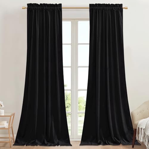 StangH Black Velvet Doorway Curtains, W42 x L96 inches, 2 Panels - color: Neutral Series - Black, size: 42"W x 96"L (Pack of 2)