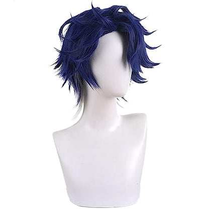 Anime Blue Grey Gradient Wigs Men Short Straight Wig with Side-Part Bangs Layered Haircut Game Salesman Cosplay Wigs Halloween,Christmas,Comic con,Game Show,Party - color: Deep Blue
