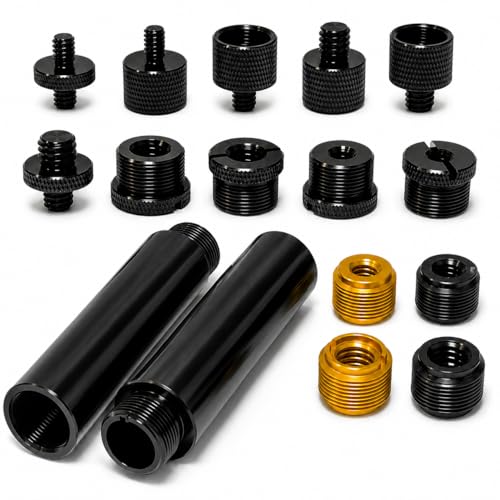16 Pack Mic Stand Adapter Kit with Extension Tubes, 1/4, 3/8 and 5/8