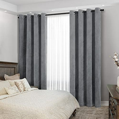 HOMEIDEAS Grey Velvet Blackout Curtains, 52 x 96 Inches Long Heavy Duty Gray Thermal Insulated Grommet Window Drapes for Living Room, Bedroom, 2 Panels - color: Grommet-grey, size: 52"W x 96"L (Pack of 2)