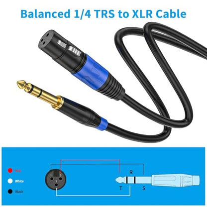 2 Pack XLR Female to 1/4 6.35mm TRS Mono Jack Microphone Cable for Dynmic Microphone, 1.6 Foot, Black, Balanced 3 Pin XLR Female to Quarter inch TRS Plug Mic Cord, Plated Conductors - size: 1.6 FT, 2Pack, style: XLR Female to 6.35mm