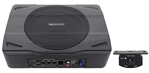Rockville SS8P 8" Powered Under-Seat Car Subwoofer with RWK10 Amp Kit | 400W Peak / 100W RMS, RCA and High-Level Inputs, Auto Turn-On, Bass Knob, 10 Gauge 100% Copper Wiring, 2-Items