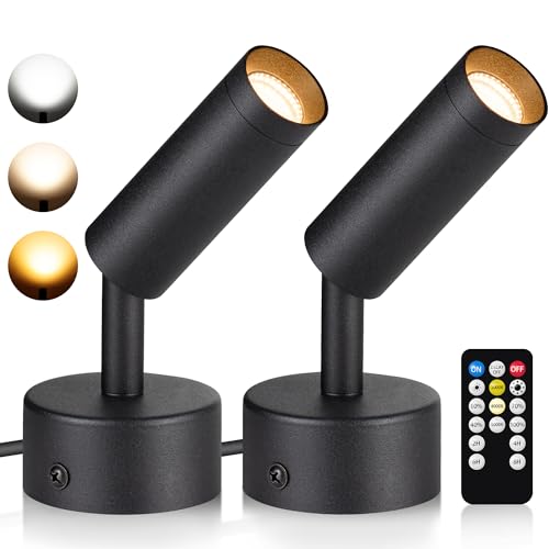 URTOM 2 Pack LED Indoor Spotlights with Remote Control, 3W Plant Uplights | 3CCT Uplighting Indoor, Timer & Memory, Stepless Dimming, 5.9 FT Cord, Accent Lighting for Plants, Artworks, Room Ambiance - color: Black
