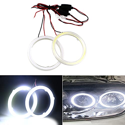 Qasim 1-Pair White 60MM 45SMD COB LED Halo Ring Angel Eyes LED Fog Light DRL Warning Lamps with Lampshade Cover 12V 24V - size: 60MM-white