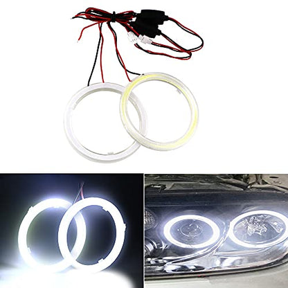 Qasim 1-Pair White 60MM 45SMD COB LED Halo Ring Angel Eyes LED Fog Light DRL Warning Lamps with Lampshade Cover 12V 24V - size: 60MM-white