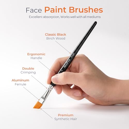 Nicpro Face Paint Brush Set, 7PCS Professional Face & Body Painting Brushes | Synthetic Nylon Hair with Black Handles, Makeup Paintbrush Kit for Halloween Cosplay, Acrylic Watercolor Gouache - color: Black