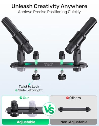 Stereo Array Spacing Microphone Bar Holder, Dual Mic Stand, Aluminum, Ruled