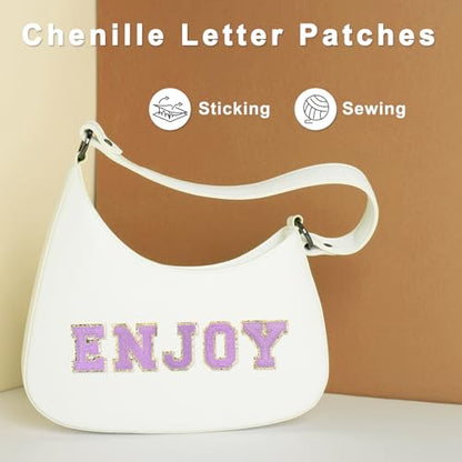 MECCANIXITY Chenille Letter Patches 2.2" Self Adhesive Alphabet P Stick on Embroidered Patch Sew on Letter Stickers Applique for Repairing Clothing Jeans Shoes Hats DIY(Pink, Pack of 6) - style: Letter-P