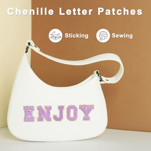 MECCANIXITY Chenille Letter Patches 2.2" Self Adhesive Alphabet H Stick on Embroidered Patch Sew on Letter Stickers Applique for Repairing Clothing Jeans Shoes Hats DIY(White, Pack of 8) - style: Letter H