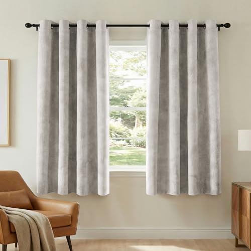 H.VERSAILTEX Velvet 100% Blackout Curtains for Living Room Full Light Blocking Curtains Thermal Insulated Room Window Drapes Soft Luxury Curtains Grommet Top 2 Panels (55" W x 63" L, Stone) - color: Stone, size: 55"W x 63"L (Pack of 2)