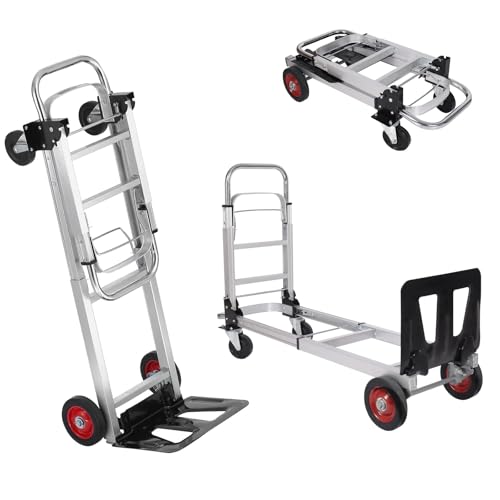 Heavy Duty 2-in-1 Convertible Hand Truck Platform Cart – 700 lbs Capacity, Folding Collapsible Dolly with Telescoping Handle & 4 Wheels – Professional Material Handling for Warehouse, Moving, Grocery - color: Silver