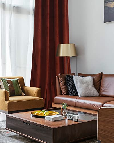 Roslynwood Velvet Burnt Ochre Curtains 63 inch Long - Curtains Block Light Rod Pocket Thermal Insulated Window Curtain Drapes for Living Room/Office/Apartment,Burnt Ochre, W52 x L63, 2 Panels - color: Burnt Ochre, size: 52"W x 63"L (Pack of 2)
