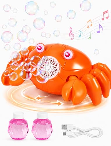 Crab Bubble Machine for Kids, Obstacle Avoidance | Moving Crab Bubble Toy with Lights and Music, USB-C Rechargeable Bubble Maker for Birthday and Backyard Games, Age 3+ - color: Crab