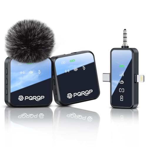 PQRQP 3 in 1 Wireless Mini Microphone for iPhone, Android, Camera,328ft Range, 18H Battery Life,High-Fidelity Audio Clip on Mic for Content Creators-Soot Black - color: Soot Black