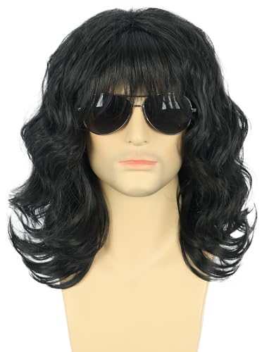 karlery California 70s 80s Rocker Wig Men Women Long Curly Black | Halloween Costume Wig - color: Black