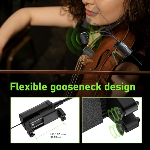 Dual UHF Violin Wireless Microphone Gooseneck Pick Up Instrument Clip-on Mic 1 Receiver and 2 Transmitter System for Violin Stage Musical Instrument Performance,Q2/VT-5